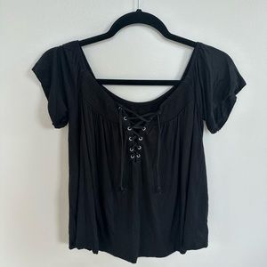 AE Black Lace Up Off Shoulder Top